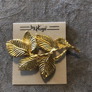 Hugo Vintage Gold Leaf Brooch Pin